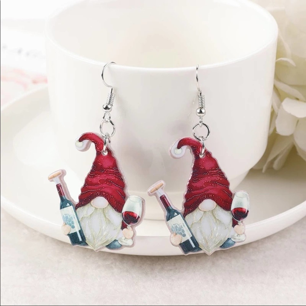 Red Wine Gnome Acrylic Drop Earrings